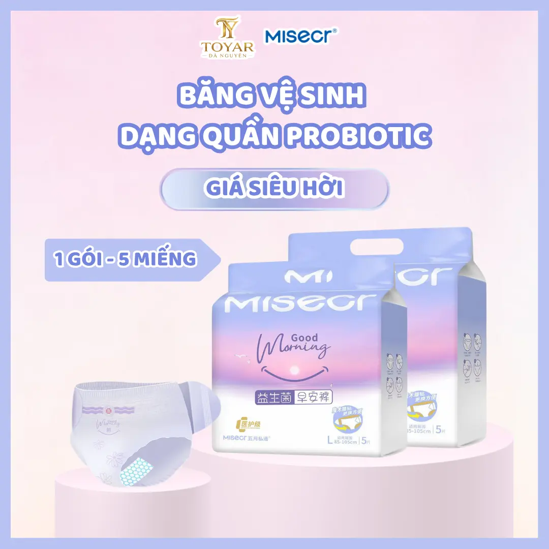 Băng vệ sinh hàng ngày Misecr 5 Miếng (có chứa probiotic kháng khuẩn, kháng viêm cho cô bé,mềm mịn và khô thoáng)