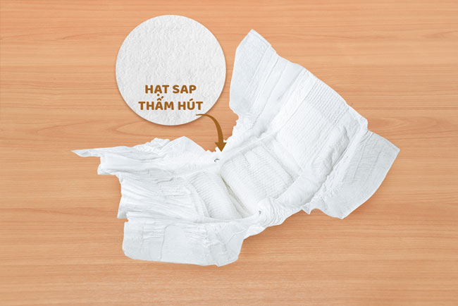 Tã càng nhiều hạt SAP thì khả năng thấm hút càng tốt nha mẹ!