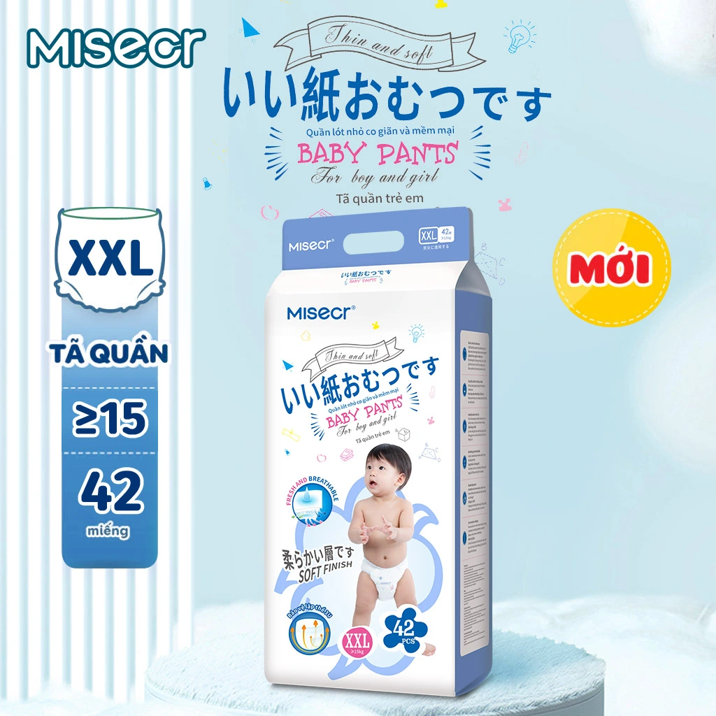 Tã Quần Cao  Misecr Siêu Khô Thoáng - 100% Thoáng Khí Mego Jumbo